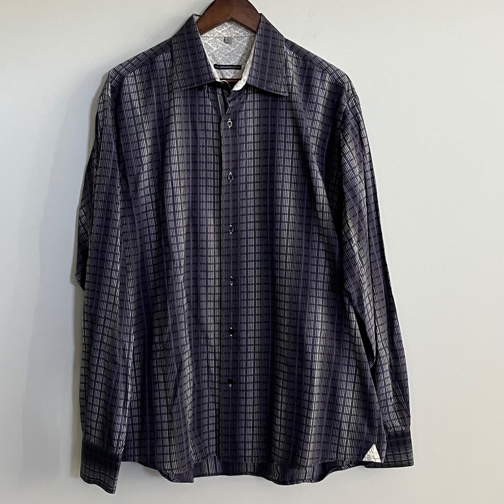 Visconti Uomo Men's XL Purple Grey Geometric Mercerized Cotton Button Down Shirt